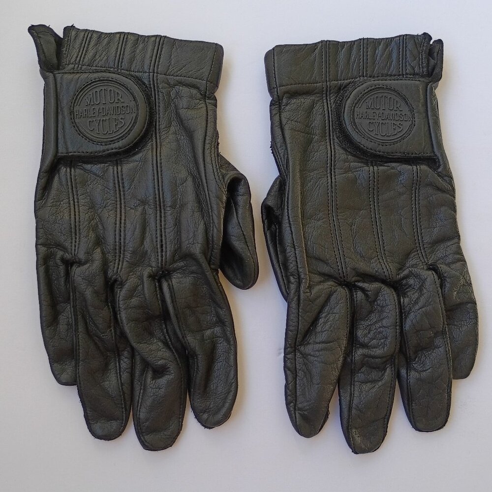 Vintage HARLEY DAVIDSON Men  Leather/ Gel Black Gloves Size Large